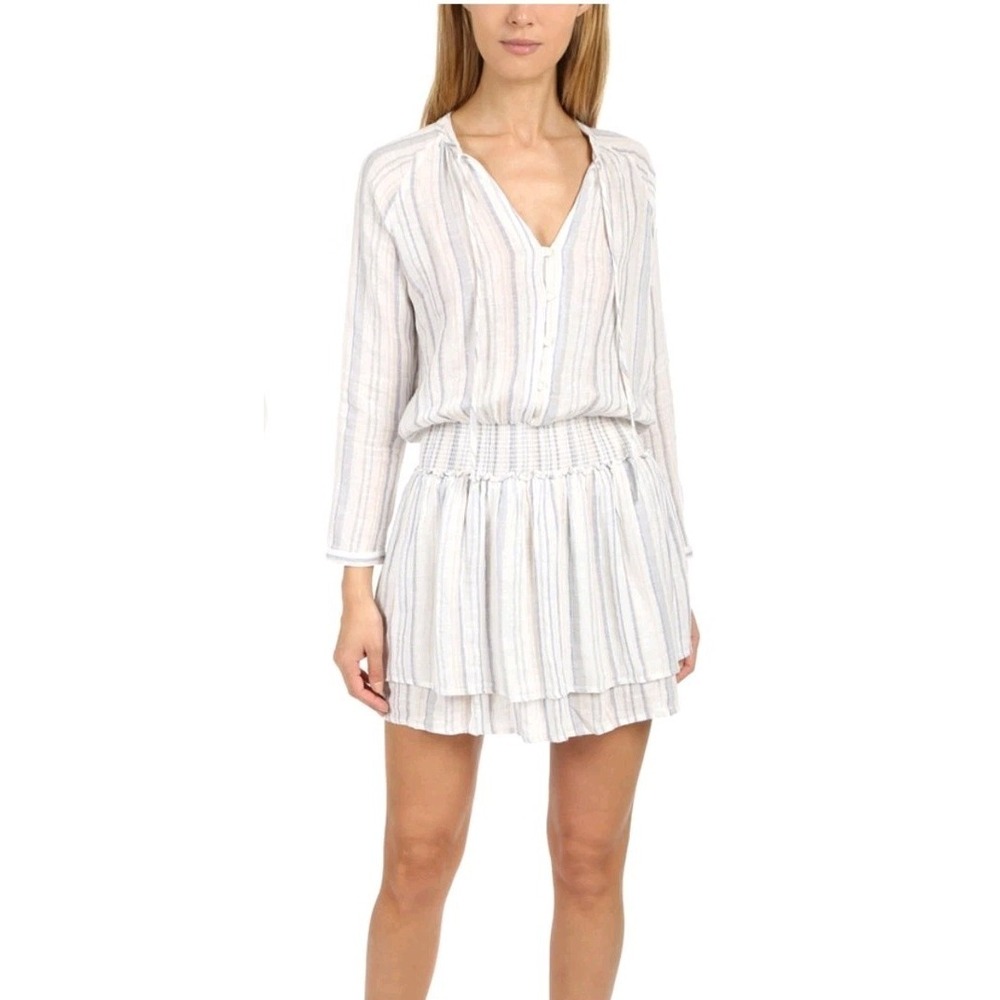 RAILS Jasmine Stripe Smocked Waist Long Sleeve Linen Blend Womens Dress Size XS